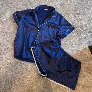 Navy Blue Satin Pajama Set